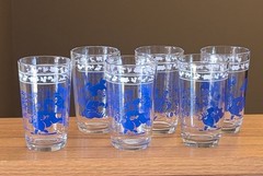 Hazel Atlas Krafty Swanky Swig Juice Glasses Set of 6 Blue Baby Animals