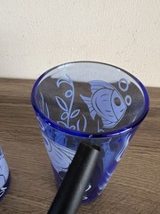 Vintage Hazel Atlas angel fish ritz blue cocktail shaker 2 Glasses 30s heavy