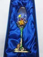 Edelita Enameled Swarovski Crystals Wine Glass Goblet Austria Flowers Bird