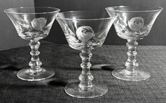 Fostoria Rose-Crystal Goblets-Deep Cut Grey Rose-6 Iced Tea, 6 Water, 6 Sherbet