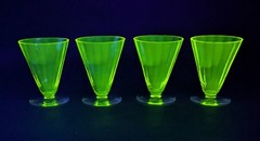 Rare! Vintage Utility Glass Works True Vaseline Bi-Colored Stemware UGWS-09