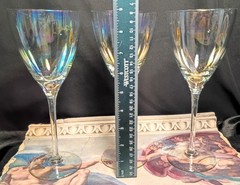 3 Tall Long Stem Iridescent Contemporary Crystal Wine Glasses Set