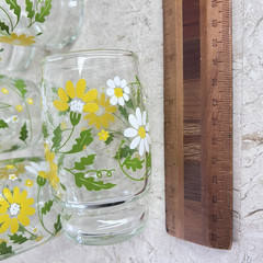 3 Glasses Vintage MCM Daisy Yellow White Green Floral Juice Glass LIBBEY