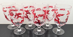 6 Dansk Nordic Knits Red 12 Oz Goblet Set Vintage Reindeer Christmas Crystal Lot
