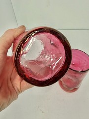 HTF 2pcs Vintage MCM Blenko Glass Pinched Tumbler In Flashed Cranberry 5.75”