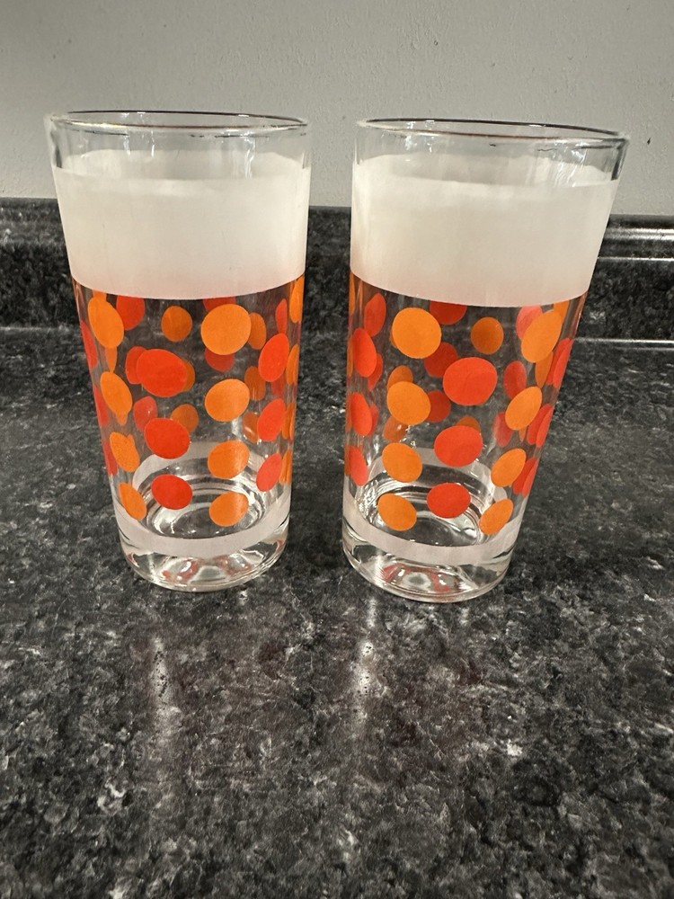 2 1950’s Orange Polka Dot Hazel Atlas Tumbler Glasses
