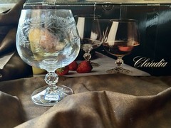 Vintage New 6 Claudia Bohemia Floral Etched Brandy Cognac Crystal Goblet Style