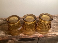 3 Anchor Hocking Glasses Georgian Amber Topaz Flat Tumbler 4 1/2″ 8 oz Vintage