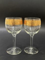 Lot of 2 Vintage MCM Culver Tyrol 22k Gold Gilt 5.75” Stemmed Wine Glasses