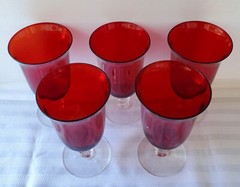 Superb Set of Five Vintage Ruby Red Footed Goblets