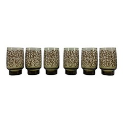 Vintage 70’s Libbey Prado Smoked Tawny Raised Scroll Glasses Barware Set 6