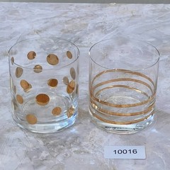 Set of Two Drinking Gl Set of Two Drinking Glasses 4″ Gold Polka Dot and Striped