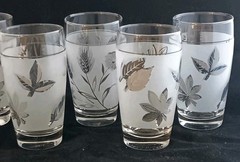 Four Silver Leaf Foliage Libbey Drinking Glasses 12 Oz Each Tumblers MCM Great