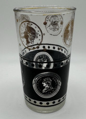 Set Of 3 Gold Coin and Black Glass Tumblers MCM Continental Can Company 4.5” H