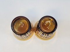 VTG MCM Art Deco Czech 3 Cocktail Glasses Gold Stripes Modernist Dark Amber Red