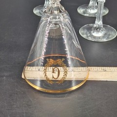 Set of 4 G Monogram Glass Water Goblet 7.75″ Tall Gold Trim