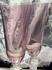 RARE 4~ Rogaska Crystal Pink Champaign Flutes ~ Signed (P2941)