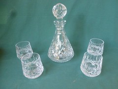 Waterford Crystal Lismore Pattern Roly Poly Decanter With Four Tumblers