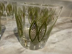 Set of 6 Mid-Century Rock Glasses Green and Gold by Libbey Glass Co **Read!!***