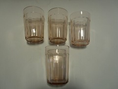 Vintage Glass set 4 HAZEL ATLAS Flat tumblers PINK RIBBED 8 Oz. 1930’s