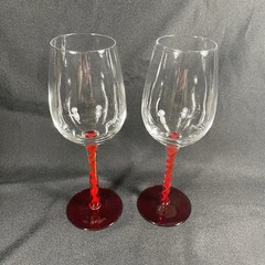 2 VTG HUTSCHENREUTHER RUBINO WINE GLASSES Goblets STEM RUBY Red TWIST ART 9 1/4”