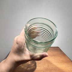 Vintage Anchor Hocking Green Glass Tumbler With Raised Rings Ribbed 16 Oz
