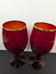 Ruby Red Water Goblets with Gold Rim 14 Ounce Water Glasses Set of 2 Wine Goblet