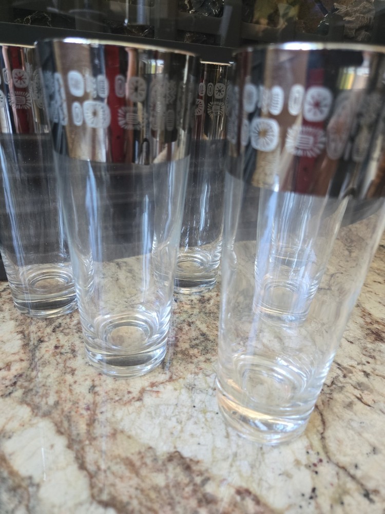 Vintage MCM Atomic Temporama Canonsburg Silver Band Cocktail Glasses Sets of 6