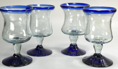 Hand Blown Blue Rimmed Cocktail Glasses 5″ with a 5oz Capacity