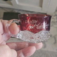 1900 Christmas Commemorative Glass Cup Red Clear Signed Jack Vintage