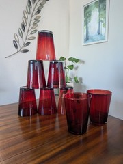 Vintage Anchor Hocking Royal Ruby Tumblers 5″ – Smooth Plain – Set of 8