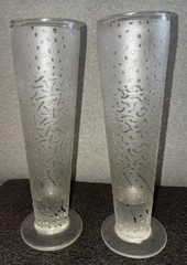Set of 2 IT’S A BLAST- Tuscon Arizona Sandblasted Glass Champaign Flutes- Signed