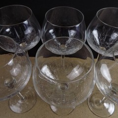 6 Pier 1 Crackle Glass Reflections Balloon Wine Goblets 8.25″ Tall VGC