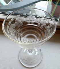 3 Pc Vtg Federal Glass Cocktail Coupe-Etched Dot Pattern, Ringed Stem-1940s