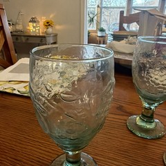 Set of 3 Libbey Green Water Glass Goblets Orchard Fruit 7″ tall 12 fl oz Vintage