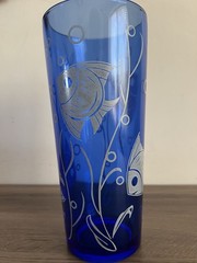 Vintage Hazel Atlas angel fish ritz blue cocktail shaker 2 Glasses 30s heavy