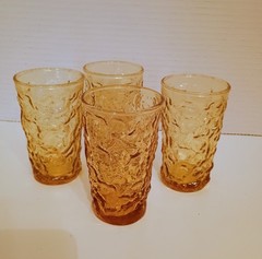4 Anchor Hocking Crinkle Glass Amber Gold 5oz MILANO/LIDO 4″Juice Glass Tumblers