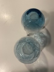 Pier 1 Teal Stemless Crackle Bottom Wine Glasses Set Of 2 16 oz EUC Retired