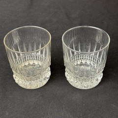Set of 2 Cut Crystal Old Fashioned Glasses Flower or Starburst Bottom