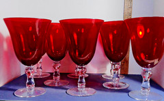 Ruby Red Goblets Home Essentials 14oz Water Wine Glasses 7.25″ Hand Blown SET 2