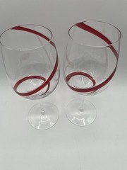Pier 1 Imports Red Swirline Wine Glasses Water Goblets 9″ Hand Blown Set of 2