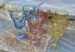 6 Antique Forista Beautiful pastel Thick Glass Goblets Optic Panel Stemmed
