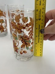 Set of 3 Vintage Libbey Crisa Fall Autumn Leaves Acorns Drinking Glasses 6in