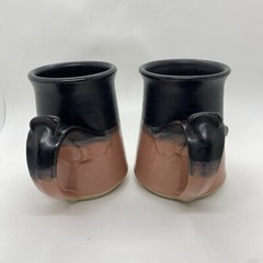 VTG Geff Reed Stoneware Coffee Tea Mug Set Purple Pink Wine Black Artist Signed
