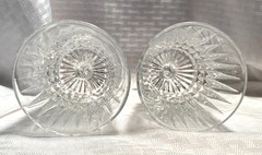 FOSTORIA HERITAGE PAIR OF WATER GLASSES CLEAR CRYSTAL AMERICAN HEX FOOT