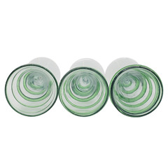 VTG Mexican Hand Blown Green Swirl Iced Tea Glasses Set of 3 Art Goblets 7″