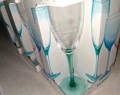 VTG Luminarc Champagne Flutes with Turquoise Stems Clear Bowls Set of 6 France