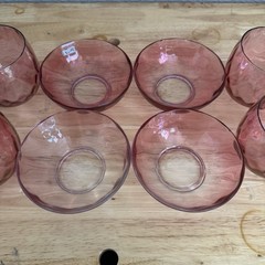Vintage 8 Red Cranberry Optic Tumblers & Dessert Glass Cups & Bowls 4 Of Each