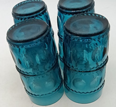 Vtg Indiana Glass Set of 4 Kings Crown Marine Blue Glass 5.5″ Tumblers 12 Oz