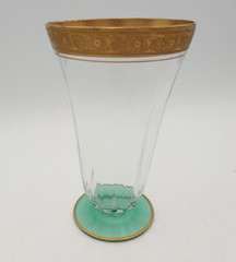 Tiffin Optic Panel Minton Encrusted Gold Band Green Glass Foot Iced Tea Goblet